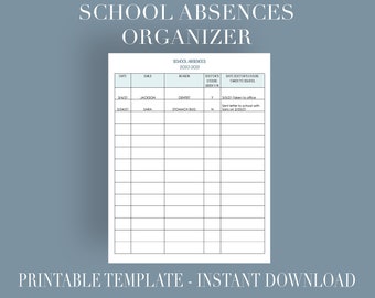 Student Planner afdrukbare-afwezigheden Tracker-student organisator-student planner-afdrukbare-PDF-Instant Download