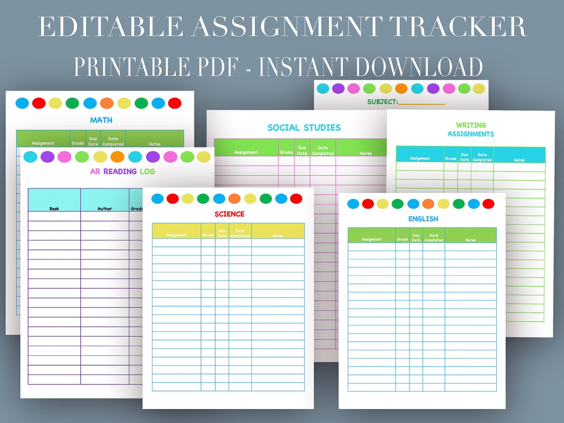 Editable Printable Assignment Tracker- Assignment Planner Homework ...