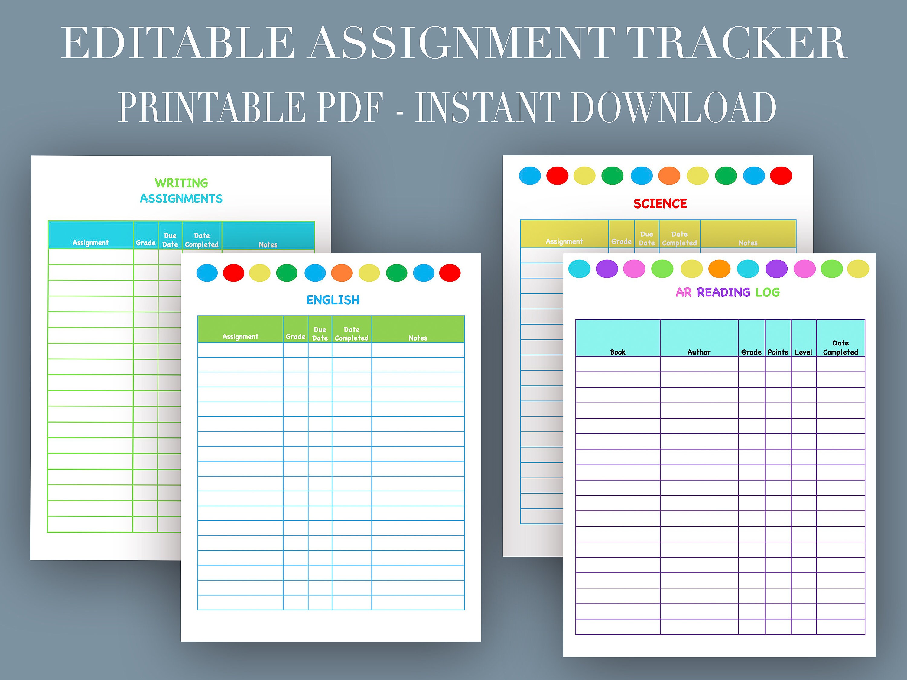 Editable Printable Assignment Tracker- Assignment Planner Homework ...