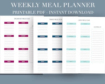 Meal Planner - Weekly Meal Planner- Meal Plan Template-Instant Download