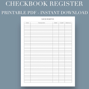 Scheckheft Transaktion - Scheckbuch Register - Printable Planner - Sofort Download -PDF