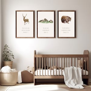 Christelijke kinderkamer decor, baby bijbelvers kunst aan de muur, aquarel print, schrift print, natuur babykamer, bos kwekerij, bosrijke kwekerij