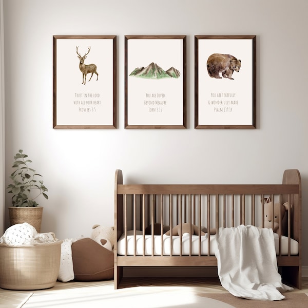 Christian Nursery Decor, Baby Bible Verse Wall Art, Watercolor Print, Scripture Print, Nature Baby Nursery, Forest Nursery, Woodland Nursery