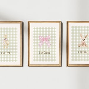 Christian Nursery Decor, Baby Bible Verse Wall Art, Gingham Watercolor Print, Scripture Print, Baby Girl Nursery, Bunny, Bow, Duck, Nursery,