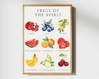 Fruit of the Spirit Scripture Poster Church Sunday School Kids Decor Homeschool Christian Catholic Classroom Decor Nursery Bedroom Playroom