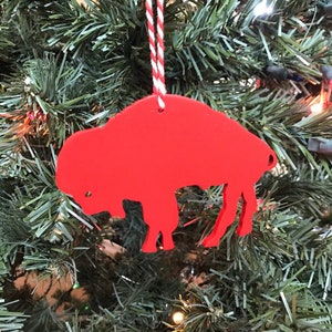 Wood Standing Buffalo Bills Christmas Ornament Painted Red Handmade Sizes 2&quot;, 3&quot;, 4&quot; Rustic