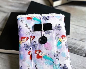 The Little Mermaid Book Sleeve: Ariel & Flounder, Sherpa Lined, with Cards Pocket.