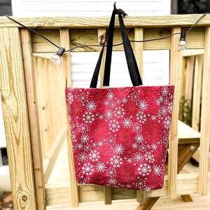 Sac fourre-tout en toile rouge flocons de neige en tissu à motifs décontracté mignon esthétique shopping cartable d'épicerie écolier enseignant pour elle lui eux