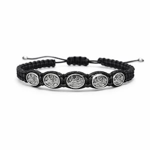 Michael Archangel Bracelet – Fine Macrame – 5 Medals – Adjustable Unisex – 18 Colors Black