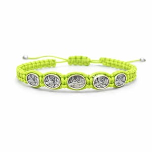 Michael Archangel Bracelet – Fine Macrame – 5 Medals – Adjustable Unisex – 18 Colors Green Neon