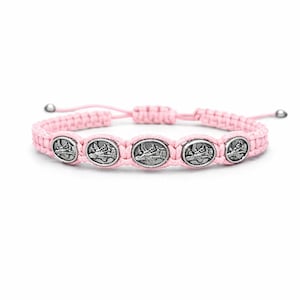 Michael Archangel Bracelet – Fine Macrame – 5 Medals – Adjustable Unisex – 18 Colors Pink