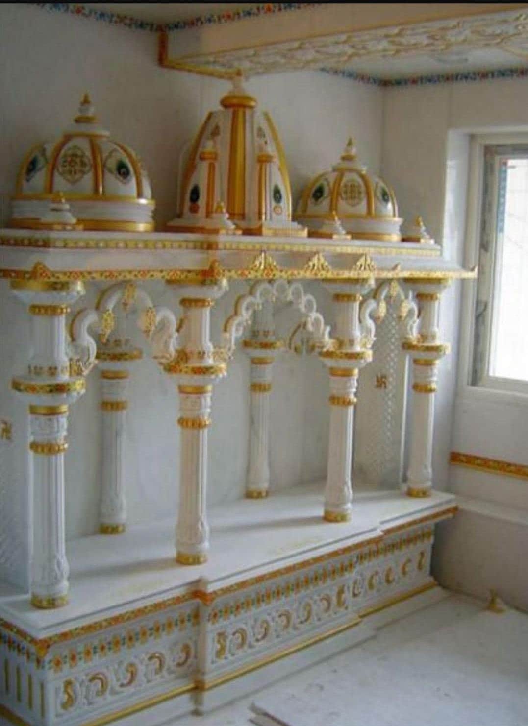 White Marble Temple for Home Decor Golden Colour Painted Hindu Etsy