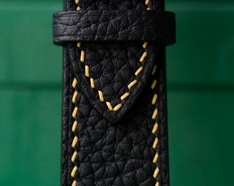 Correa de reloj de cuero Togo negro hecha a mano - Estilo curvo