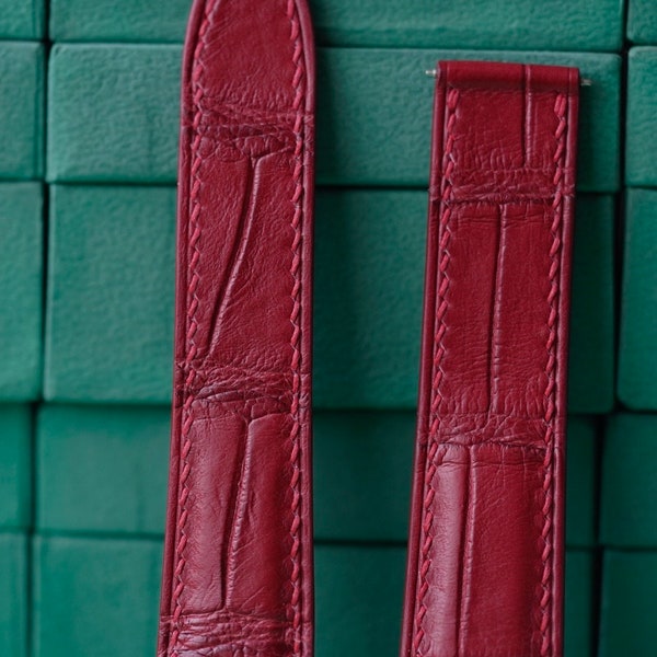 Alligator Red Leather Watch Strap - Handmade Leather Watch Straps LEACUS