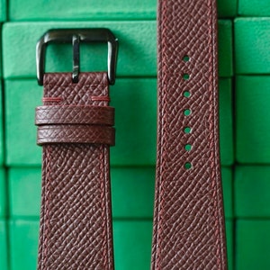 Epsom Dark Burgundy Leather Strap 24mm 23mm 22mm 21mm 20mm 19mm 18mm 16mm 14mm LEACUS Handmade Leather Watch Straps