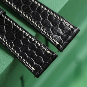 Sea Snake Black Leather Watch Strap 24mm 23mm 22mm 21mm 20mm 19mm 18mm 16mm 14mm LEACUS Handmade Leather Watch Straps