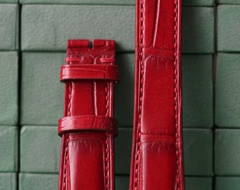 Alligator Bright Red Leather Watch Strap - Handmade Leather Watch Straps LEACUS