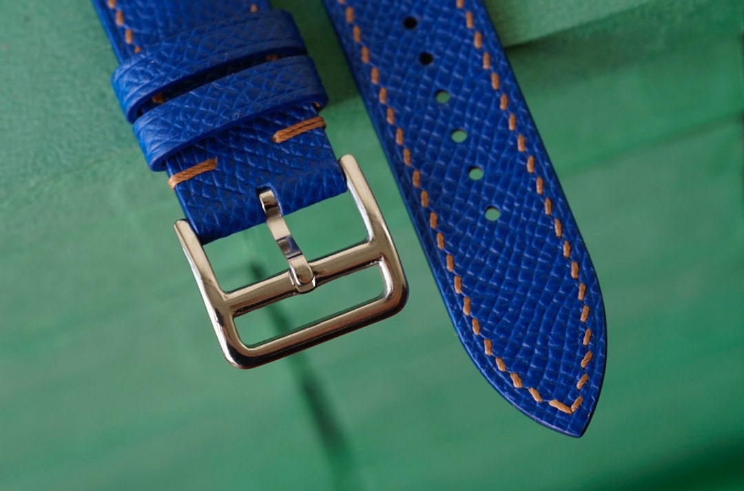 Genuine Epsom Blue Leather Watch Strap Handmade Leather Etsy