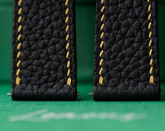 Correa de reloj Togo de cuero negro - Correas de reloj de cuero hechas a mano LEACUS