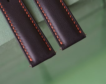 Swift Black Leather Watch Strap 24mm 23mm 22mm 21mm 20mm 19mm 18mm 16mm 14mm LEACUS Handmade Leather Watch Straps