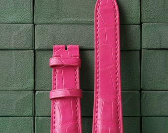 Alligator Hot Pink Leather Watch Strap 24mm 23mm 22mm 21mm 20mm 19mm 18mm 16mm 14mm LEACUS Handmade Leather Watch Straps