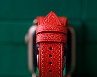 Epsom Red Leather Strap 24mm 23mm 22mm 21mm 20mm 19mm 18mm 16mm 14mm LEACUS Handmade Leather Watch Straps