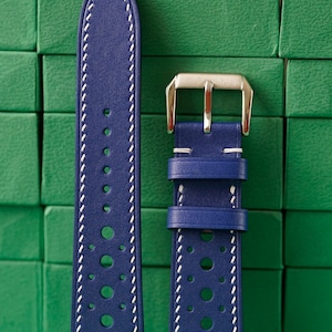 Box Calf Blue Leather Watch Strap 24mm 23mm 22mm 21mm 20mm 19mm 18mm 16mm 14mm LEACUS Handmade Leather Watch Straps