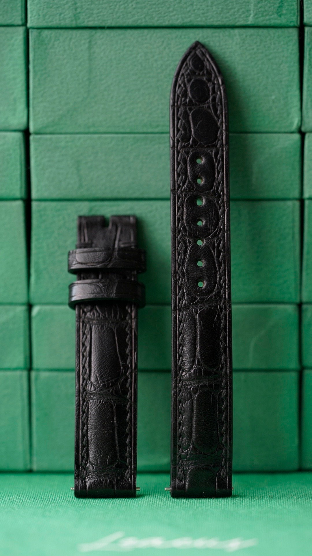 Alligator Black Leather Watch Strap Handmade Leather Watch