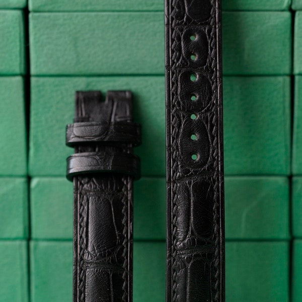 Bracelet de montre en cuir d'alligator noir - Bracelets de montre en cuir faits main LEACUS