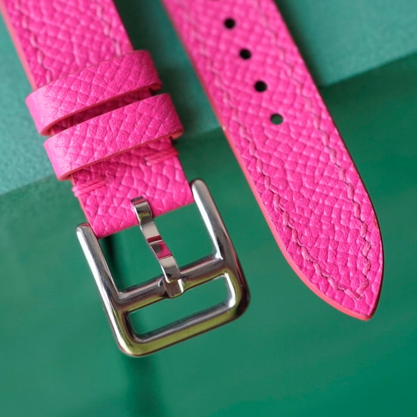 Genuine Epsom Leather Hot Pink Watch Strap 24mm 23mm 22mm 21mm 20mm 19mm 18mm 16mm 14mm for Cartier LEACUS  Handmade Leather Watch Straps