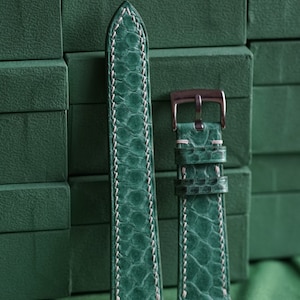 Sea Snake Green Leather Watch Strap 24mm 23mm 22mm 21mm 20mm 19mm 18mm 16mm 14mm LEACUS Handmade Leather Watch Straps