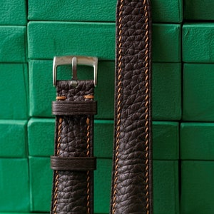 Togo Chocolate Leather Watch Strap 24mm 23mm 22mm 21mm 20mm 19mm 18mm 16mm 14mm LEACUS Handmade Leather Watch Straps