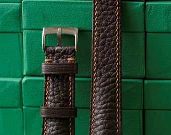 Togo Chocolate Leather Watch Strap 24mm 23mm 22mm 21mm 20mm 19mm 18mm 16mm 14mm LEACUS Handmade Leather Watch Straps