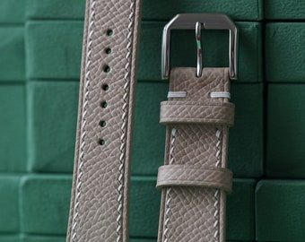 Epsom Beige Leather Watch Strap 24mm 23mm 22mm 21mm 20mm 19mm 18mm 16mm 14mm LEACUS Handmade Leather Watch Straps