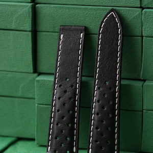 Swift Black Leather Watch Strap 24mm 23mm 22mm 21mm 20mm 19mm 18mm 16mm 14mm LEACUS Handmade Leather Watch Straps