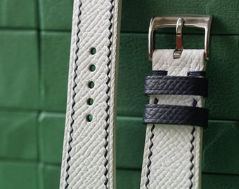 Epsom White Leather Watch Strap: Handmade Slim Style