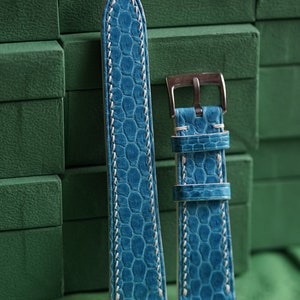 Sea Snake Baby Blue Leather Watch Strap 24mm 23mm 22mm 21mm 20mm 19mm 18mm 16mm 14mm LEACUS Handmade Leather Watch Straps