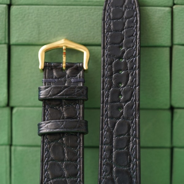 Alligator Navy Leather Watch Strap 24mm 23mm 22mm 21mm 20mm 19mm 18mm 16mm 14mm LEACUS Handmade Leather Watch Straps