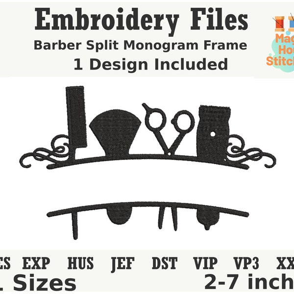 Barber Split Frame Monogram Embroidery File