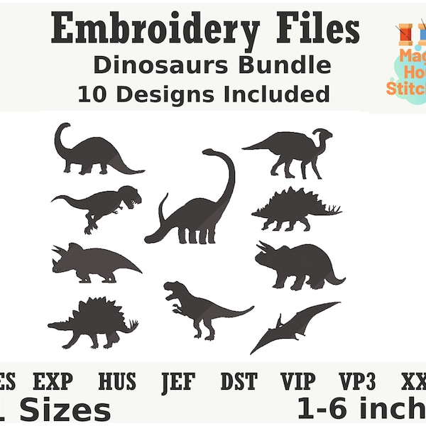 Dinosaurs Bundle Embroidery File,Animal Embroidery Files,