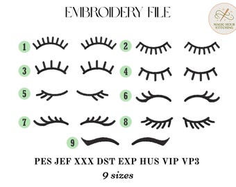 Eyelashes embroidery files bundle,doll making eye lashes embroidery, pes eyelash embroidery,eye embroidery dst,exp,hus,jef,pes,vip,vp3,xxx