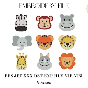 Baby animals embroidery bundle, cute woodland babyshower animal designs, safari zoo embroidery files, machine stitch digital download hoop