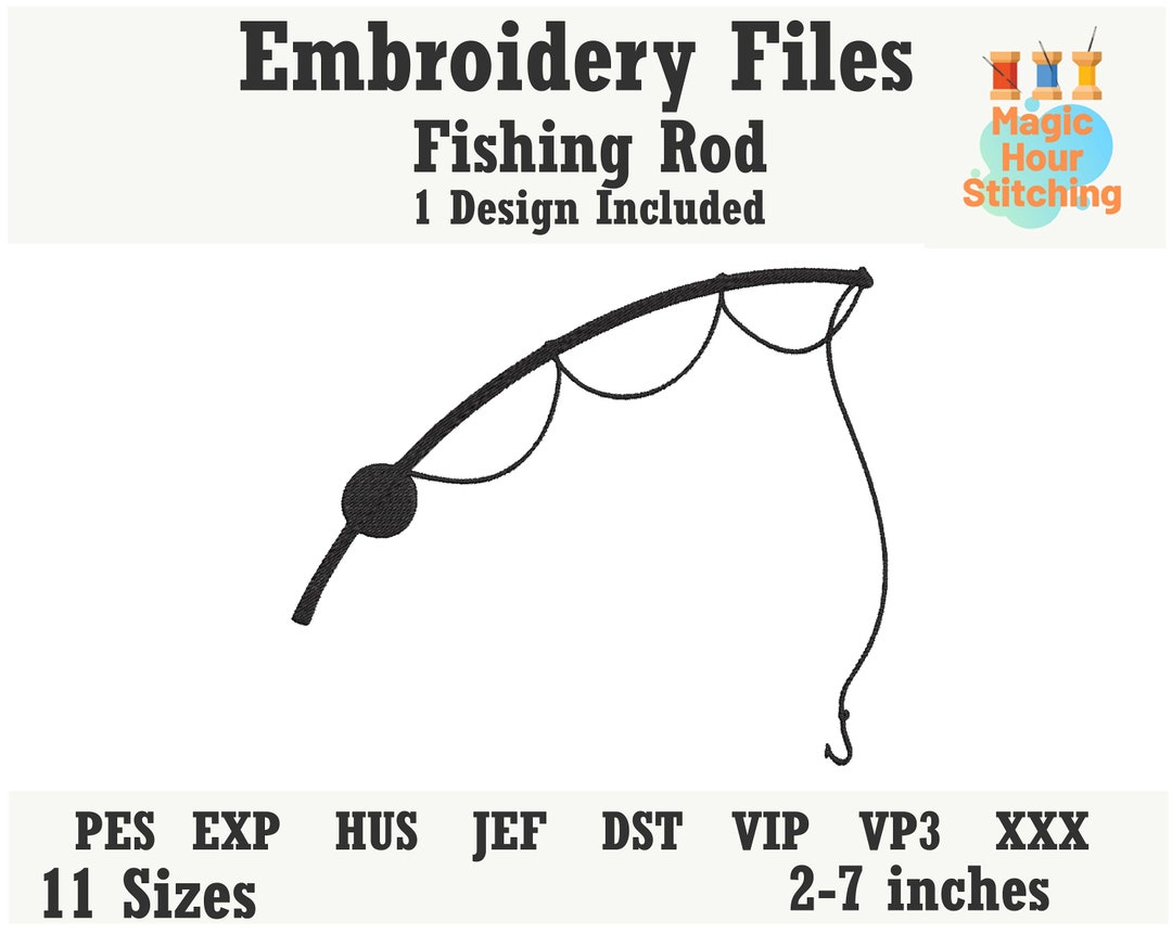 Fishing Rod With Hook Machine Embroidery Design,fishing Embroidery