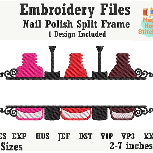 Nail Salon Polish Monogram Split Frame Machine Embroidery Design,Nail Polish Embroidery,Decorative Element,dst,exp,hus,jef,pes,vip,vp3,xxx