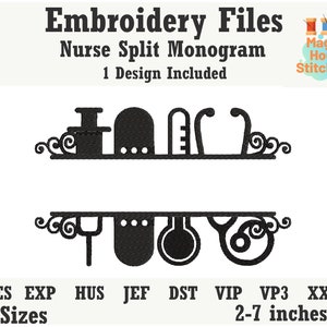 Nurse split monogram frame embroidery file,nurse stethoscope embroidery,medical monogram, doctor in PES, exp,dst,hus,jef,vip,vp3,xxx formats