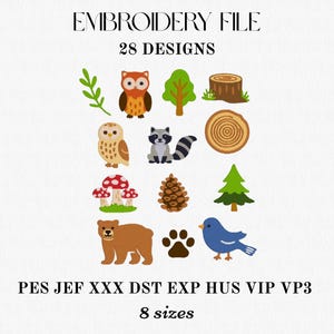 Mini Woodland Animals Embroidery Bundle, Forest Deer Fox Owl Bear Bunny ...