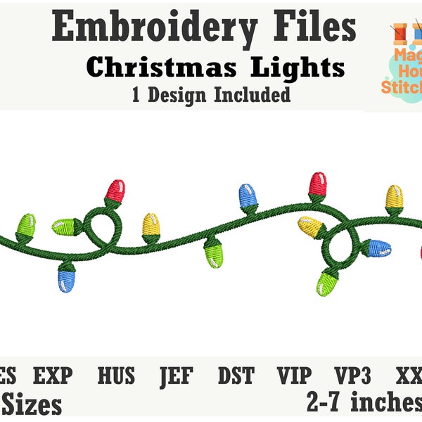 Christmas Lights Border  Machine Embroidery File,Christmas Lights,dst,exp,hus,jef,pes,vip,vp3,xxx,Christmas Lights Decoration Embroidery