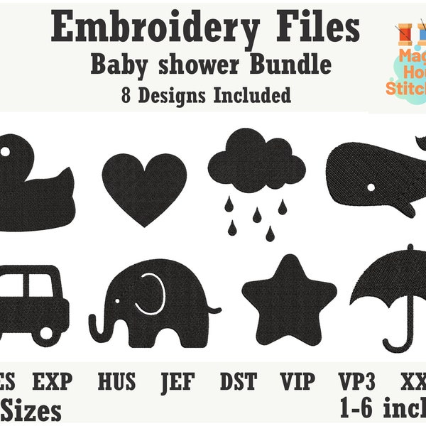 Babyshower bundle embroidery file,heart embroidery file pes,baby shower embroidery bundle,elephant,whale dst,exp,hus,jef,pes,vip,vp3,xxx