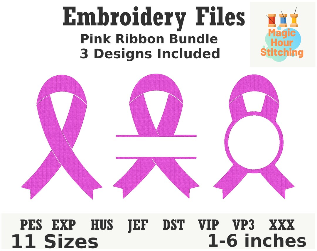 Pink Ribbons Bundle Embroidery File,monogram Ribbon Embroidery File