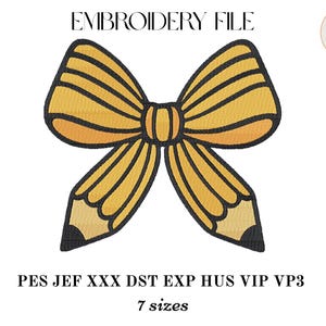 Coquette Bow Pencil Embroidery Design | Teacher gift Applique File,Back to School PES JEF DST,Machine Embroidery Design for Teachers school